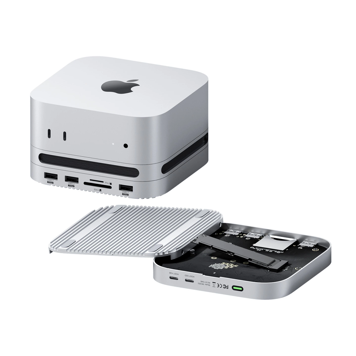 M.2 NVMe SSD compartment integrated into a Mac mini protective dock
