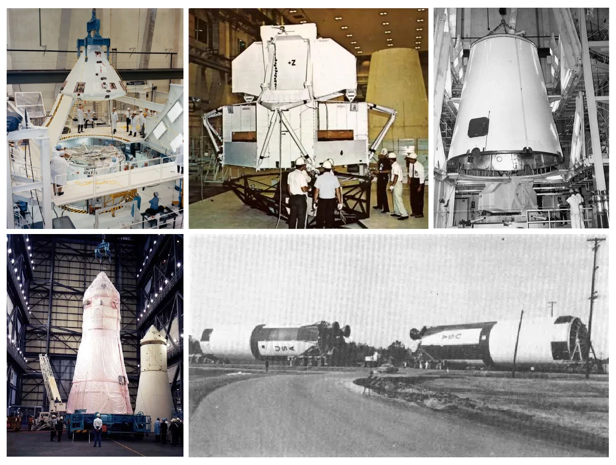 Preflight processing of the Apollo 6 spacecraft in the Manned Spacecraft Operations Building (MSOB) at NASA’s Kennedy Space Center (KSC) in Florida.